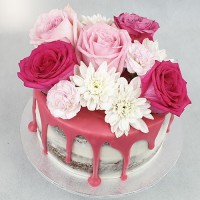 Wedding Cake - Semi Naked Drip Cake Fresh Flowers